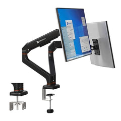 Portronics Aerolift Solo Gas Spring Monitor Arm, Desk Mount for 13–32 Inch Screens, VESA 75x75 & 100x100 mm, Full Motion Tilt/Swivel/Rotation, C-Clamp & Grommet Installation, Aluminium Build