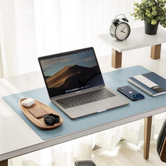 Bellblock Large Extended Reversible Desk Mat/Mouse Pad/Gaming Pad for Office/Home| Vegan Leather | Anti-Skid, Slip-Resistant, Splash-Proof | White & Sky Blue | 60x30cm