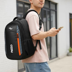 Lunar's Luxur 40L Laptop Backpack with 1 Year Warranty | Foam Padded Water Resistant School bag | Laptop Bag 15.6 Inch | Travel College bag for boys | Office bag for man (black_grey_orange)