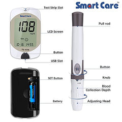 SMARTCARE Blood Glucose Monitoring Kit - Includes Meter 10 Test Strips 10 Lancets, Lancing Device Manual and Carry Case for Easy and Accurate Diabetes Management