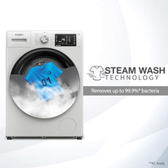 Whirlpool Smart Choice 9 Kg Steam Wash Technology 5 Star Inverter Front Load Fully Automatic Washing Machine with In-Built Heater (SUPREME CARE 9014-E, Midnight Grey, 100+ Tough Stains, 1400 RPM)