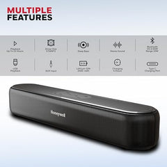 Honeywell Moxie V500 10W Portable USB Wired Soundbar, Speaker for PC,Desktop and Laptop with Volume Control and 3.5 mm AUX,2.0 Channel,52mmX2 Drivers,Plug &Play,2 Yrs Maufacuturer Warranty