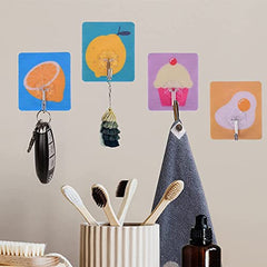 AMIQUS 10 Pcs Hevy Duty Self Adhesive Hook for Hanging Kitchen Item and Other Stainless Steel, Gold Waterproof, Strong Towels, Keys, Utensils,Robes Double-Sided Transparent (Double Claw V Shape)