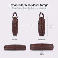 RIONTO Elite Vegan Leather Laptop Bags for Men Office Use | Upto 15.6 inch | Expandable Bottom | Mobile & Pen Compartment with Multiple Organizers | Professional Office Bag for Man & Women - Tan