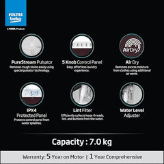 Voltas Beko, A Tata Product 6.5 Kg 5 Star Semi-Automatic Top Loading Washing Machine (WTT65UNX/OK3I0I0W01, Blue, Pulsator wash technology)