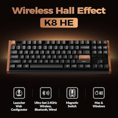 Keychron K8 HE TKL Wireless Bluetooth 2.4G Wired Triple Mode Hot Swappable Hall Effect Keyboard with QMK VIA Aluminum+Wood Frame Rapid Trigger for Mac Windows Linux-White