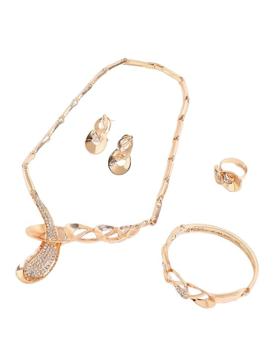 SYGA Pack of 4 Jewelry Set Alloy Necklace,Earrings,Bracelet,Ring Set for Party Wedding Festive for Women & Girls Accessories