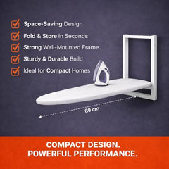 JAIMINI Home Wall Mount Foldable Ironing Board | Space Saving Iron Table for Home | Durable Metal Frame, Easy Release System, Cotton Cover | DIY Install Compact Iron Stand