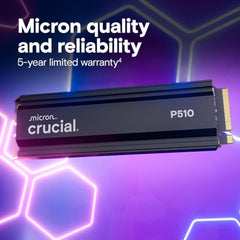 Crucial® P510 1TB PCIe Gen5 NVMe™ 2280 M.2 SSD with heatsink