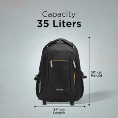 NOVEX 30L Pacific Laptop Trolley Bag with Spinner Wheels for Men & Women | 15.6 Inch Water Resistant 3 Compartments Backpack for Office, Business Trips & Travel | Black