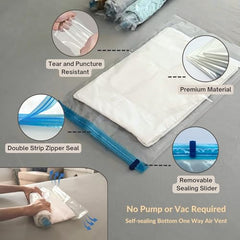 25 Pack Vacuum Storage Bags, Compression Space Saver Bags for Comforters, Blankets and Clothes, Durable Seal, Puncture Resistant, Safe Poly Material, Preserves and Protects, Hand Pump Included