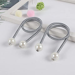 Syga 2Pcs Curtain Tiebacks 46cm Curtain Clip Rope Holdbacks Classy Decorative Pearl Holder Buckles for Home Hotel Window Draperies Rope Ties Office Living Bedroom Decoration- Pack of 2, Beige