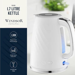 Tower Electric Kettle 1.7L Metal Body Auto Shut-Off 360° Base Blue | 1.7L capacity, 1350W rapid boil, full metal body, auto shut-off and boil-dry protection, 360-degree swivel power base