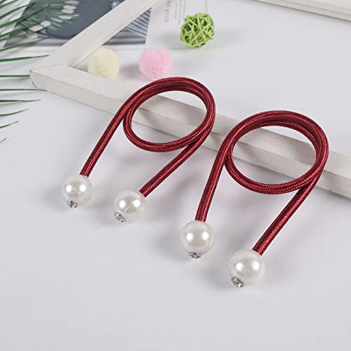 Syga 2Pcs Curtain Tiebacks 46cm Curtain Clip Rope Holdbacks Classy Decorative Pearl Holder Buckles for Home Hotel Window Draperies Rope Ties Office Living Bedroom Decoration- Pack of 2, Beige