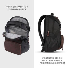 Gear Aspire 3 19"/35L Large Faux Leather Water Resistant Laptop Backpack | Casual Backpack | Daypack | Travel Backpack | College Bag For Men/Women (Brown - Brown)