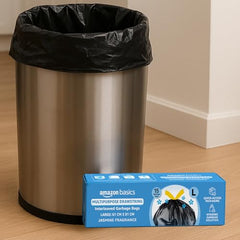 Amazon Basics Multipurpose Drawstring Garbage Bags | Large | 15 Count | Heavy Duty Garbage Bag | Jasmine Fragrant Garbage Bag | Odour Control | No Tear Removal