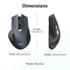 Acer Wireless Mouse for Computer, 6 Buttons 1600 DPI, Large Ergonomic Mouse