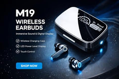M19 TWS Bluetooth 5.3 Wireless Earbuds with LED Battery Display, Deep Bass, HD Calling, Touch Controls, Type-C Fast Charging Case, IPX4 Sweat Resistant, Compatible with Android,Under 399