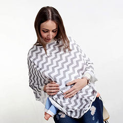 MOMISY Car Seat Canopy Nursing Scarf Poncho Multi-Use Cover, Shopping Cart Cover, Stroller Cover, Infinity Scarf 360° Privacy Breastfeeding Protection, Baby Shower - White Zigzag Design