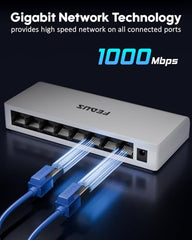 FEDUS Nextport-8000, 8 Port Gigabit Ethernet Switch 1000Mbps, High-Speed Network Splitter & LAN Hub, Plug & Play, Fanless, Desktop Switch for PC, Internet Cable, Laptop, Gaming, Router, NAS, CCTV, TV