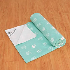 R for Rabbit Waterproof Quick Dry Sheet for Baby | Anti-Piling Fleece Breatheable Fabric Extra Absorbent Instant Dry Baby Bed/Cot Protector Mat (Size-S,Green-Grey,Pack of 2 Combo)