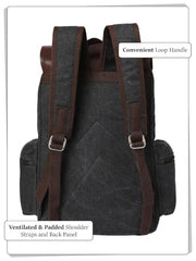 FUR JADEN Eco Friendly Travel 4 Compartment Laptop Backpack Made of Water Resistant Sustainable Canvas and Vegan Leather for Unisex for Travel Hiking Work (Coffee)