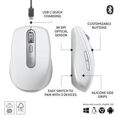 Logitech MX Anywhere 3S Compact Wireless Mouse with Free Adobe Subscription, Fast Scrolling, 8K DPI Any-Surface Tracking, Quiet Clicks, Programmable Buttons, USB C, Bluetooth - Graphite