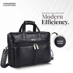 Hammonds Flycatcher Genuine Leather 15.6 Inch Laptop Office Bag for Men | 15.6” Padded Laptop Sleeve| 3 Zip Pockets| Detachable & Adjustable Strap| Pen,Wallet & Mobile Pocket |Durable|1 Year Warranty