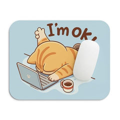 SHERISH Cute Cat (I'm OK) Mouse Pad for PC & Laptop – Waterproof Desk Mat with Funny Cartoon Cat Design, Smooth Cloth Surface & Non-Slip Rubber Base Ideal for Office, Work from Home & Gaming 19x23 cm