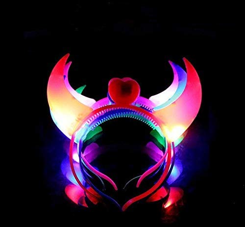 SYGA LED Flashing Light Up Devil Pattern Crowns Headband Hair Band Headdress for Party Decoration Party Caps(Pink)