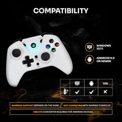 Cosmic Byte ARES Wireless Controller for PC, Hall Effect Joystick & Triggers, Dual Vibration, Backit ABXY Buttons, Turbo, Auto Turbo (White)