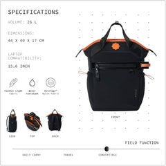Fieldwrks Switch 26L Convertible Laptop Backpack 15.6 Inch