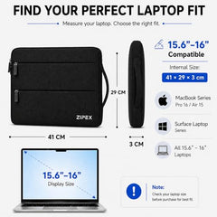 360 Protective 16 Inch Laptop Sleeve Case & Charger Pouch with 2 Front Pockets & Carry Handle | Compatible with 15-16 inch HP, DELL, Asus, Mackbook Devices | Water-Resistant | Blue