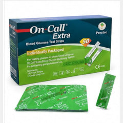 On Call Extra Blood Glucose Test Strips 50 Count | Individually Foil Wrapped Glucometer Strips | Compatible with On Call Extra Blood Glucose Monitoring System | Blood Sugar Test Strips for Home Diabetes Monitoring