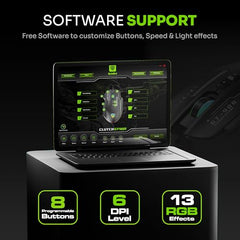 SpinBot Clutch GT900 with 7200 DPI Gaming Sensor and 8 Programmable Buttons RGB Wired Optical Gaming Mouse (USB 2.0, Black)