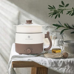 SKYTONE Multipurpose Electric Kettle With Ceramic Coating 1.5L | Non-Stick Cooker For Boil, Steam, Fry, Saute | Multi Cooker Kettle For Water, Milk, Egg, Tea, Soup, Babyfood, Rices (Beige)