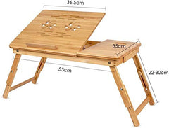 Snazzy Bamboo Wood Extra Large Multi Tasking Height Adjustable Foldable Portable Laptop Table, Activity Table/Study Table/Writing Study On Bed Table for Home (55 * 35 * 22-30)