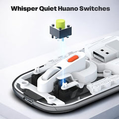 Amkette Epic TP Advanced Transparent Wireless Mouse/Bluetooth Mouse Rechargeable, USB-A+USB-C Nano Receiver, 3200DPI, Type-C Charging, 3 Device Connectivity for Laptop, PC, MacBook, Tablet & More