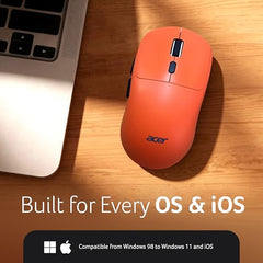 Acer PopGo Wireless Mouse | 2.4G + BT5.4 Dual Mode | 500mAh Rechargeable Battery | Adjustable DPI up to 6400 | Silent Click | 6 Buttons+Scroll Wheel | 10m Range | Windows & Mac Compatible – Orange