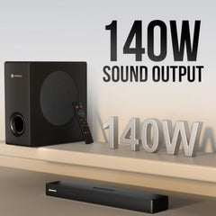 Portronics 140W Pure Sound 110 2.1 Channel Home Theatre with Deep Base Wired Subwoofer, Bluetooth 5.3, TI DSP Chipset, HDMI ARC, Optical, USB, AUX, Multiple EQ Modes, Remote (Black)