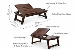 Laptop Table, Laptop Table on Bed, Foldable Bed Desk with Side Cup Holder, Portable Lap Tray for Study and Work (Honey Finish)