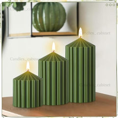 CANDLE CABINETS Ribbed Pillar Candle Set of 3 – 3.2x2 Inch Soy Wax Scented Candles – Minimalist Ribbed Texture for Aesthetic Home Decor & Romantic Gifting (Light Blue)