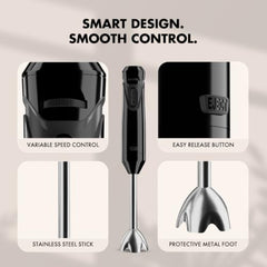Sujata Blendstick Hand Blender | 600W Heavy Duty Motor | Variable Speed Control | Stainless Steel Shaft | 18000 RPM | Professional Immersion Blender | Easy Clean | Black