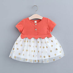 MOMISY Baby Girl Short Sleeves Infant Toddler Summer Frock Clothes Set-Orange&White-M (1 Year to 2 Years)