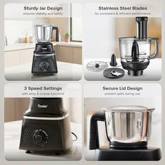 Prestige Prisma Pro 750W 5 Jars Mixer Grinder|Stainless Steel Jars 3U, Multi Utility Jar 1 U, & Juice Jar 1 U|6 Super-Efficient Blades|Black & Silver
