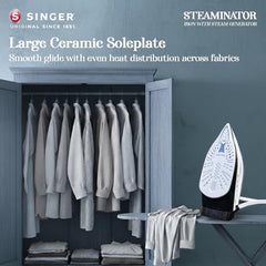SINGER STEAMINATOR 8 Bar 2600 W Steam Generator Iron | 100 g/min Continuous Steam | 1.5L Water Tank | Ceramic Soleplate | Vertical Steam | Auto Shut-Off | Heavy Duty | ISI Certified | 2 Years Warranty