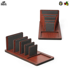 GKD Dark Wood Multi Device Stand & Organizer | Laptop, Tablet, Mobile & Power Bank Holder | All-in-One Desk Charging Station & Organizer | Modern Office Desk Accessory | Diwali Gift