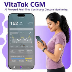 VitaTok CGM Sensor for Continuous Glucose Monitoring, Real-Time Blood Glucose Tracking, Bluetooth Connectivity, Up to 15 Days Wear, Lightweight & Thin Design, IP28 Water Resistant