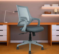 MRC Mono Ergonomic Office Chair (Mid-Back) – Revolving Breathable Mesh Desk Chair for Work from Home & Study–Lumbar Support & Heavy Duty Nylon Base (Grey & White)