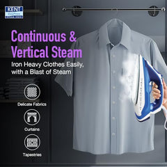 KENT Steam Iron|Luxe 2200 Watts|Powerful Steam Output Upto 25 G/Min|Steam Burst|Ceramic-Coated Non-Stick Sole Plate|Vertical And Horizontal Steaming|Anti Drip|Self Cleaning|Blue